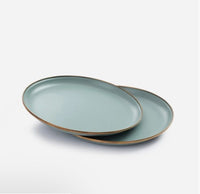 Barebones Living Enamel Deep Plate Set (2 Tone Olive Drab & Mint)