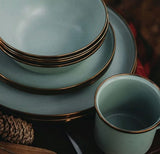 Barebones Living Enamel Deep Plate Set (2 Tone Olive Drab & Mint)