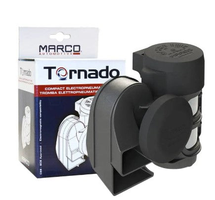 Marco Tornado Car & Motorcycle Air Horn | Super Loud Electric Horn Compatible with All 12V Vehicles | High Decibel Compact Design